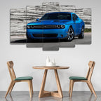 Dodge Challenger Mavi - 5 Parçalı Araba Tablo