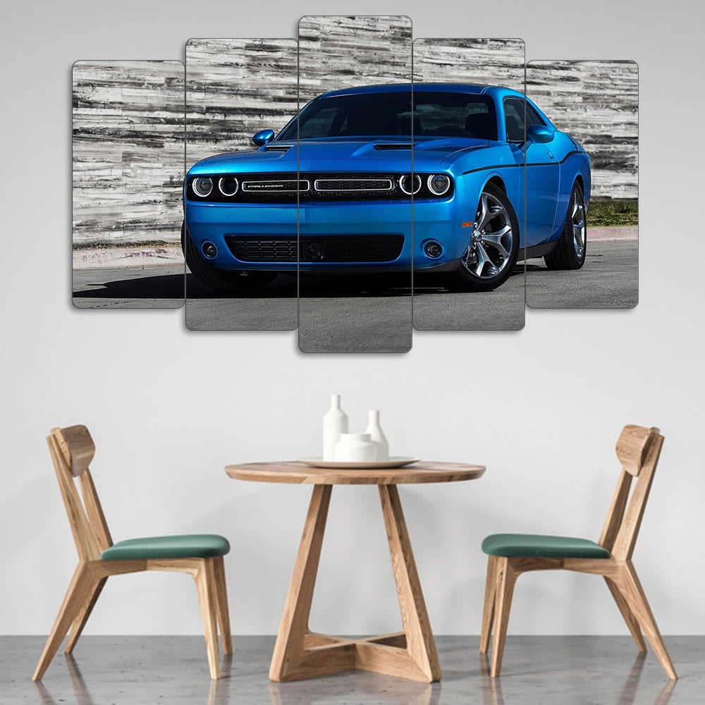 Dodge Challenger Mavi - 5 Parçalı Araba Tablo