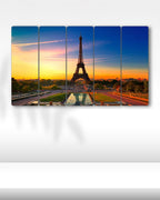 Eyfel Kulesi Paris, Fransa, Günbatımı - 5 Parçalı Tablo