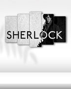 Sherlock Siyah Beyaz Tipografi - 5 Parçalı Tablo
