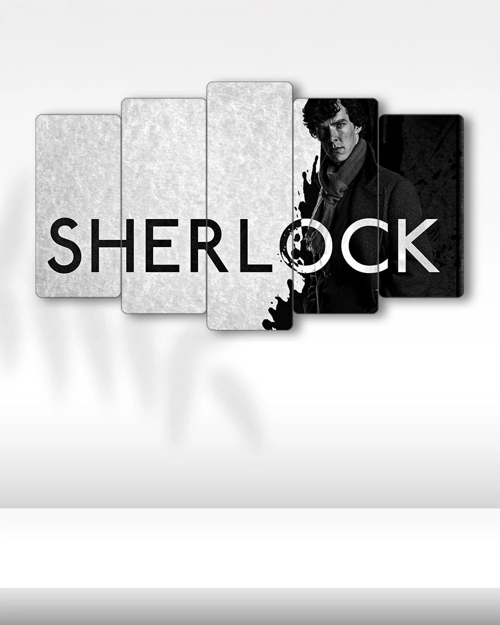 Sherlock Siyah Beyaz Tipografi - 5 Parçalı Tablo