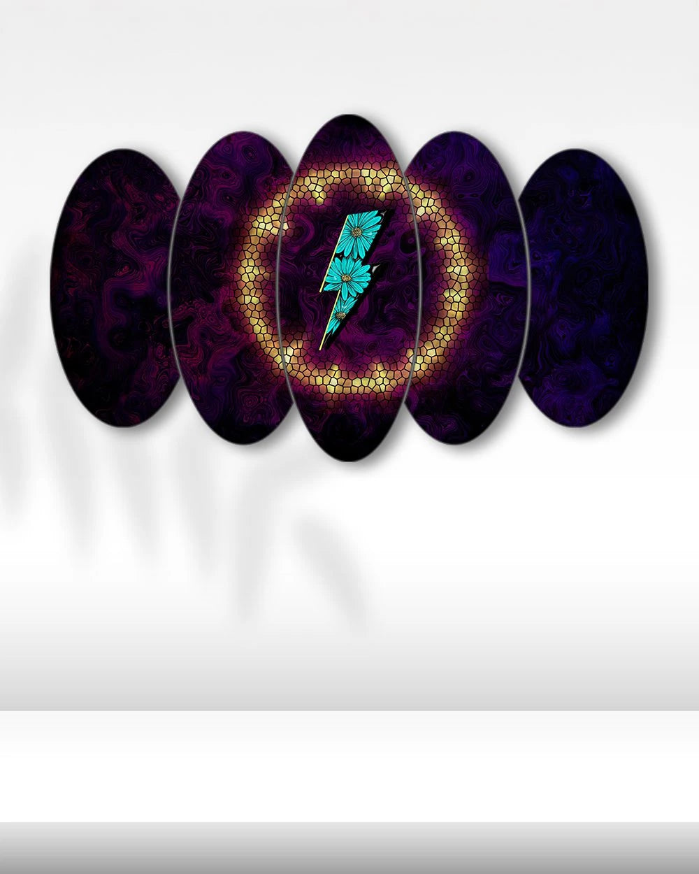 Yıldırım ve Çiçek Deseni - 5 Parçalı Tablo