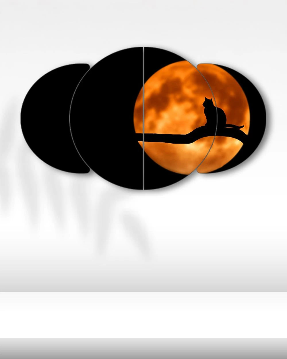 Ay Işığında Kedi Silueti - 4 Parçalı Hayvan Tablo