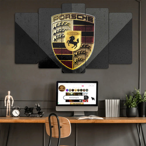 Porsche Logo - 5 Parçalı Araba Tablo