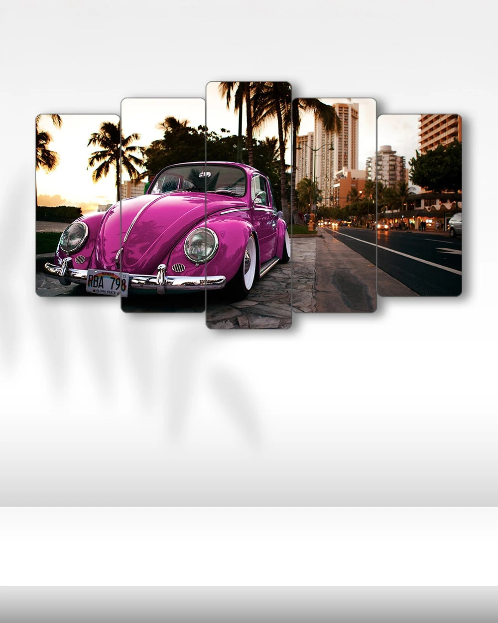 1963 Pembe Vosvos - 5 Parçalı Araba Tablo