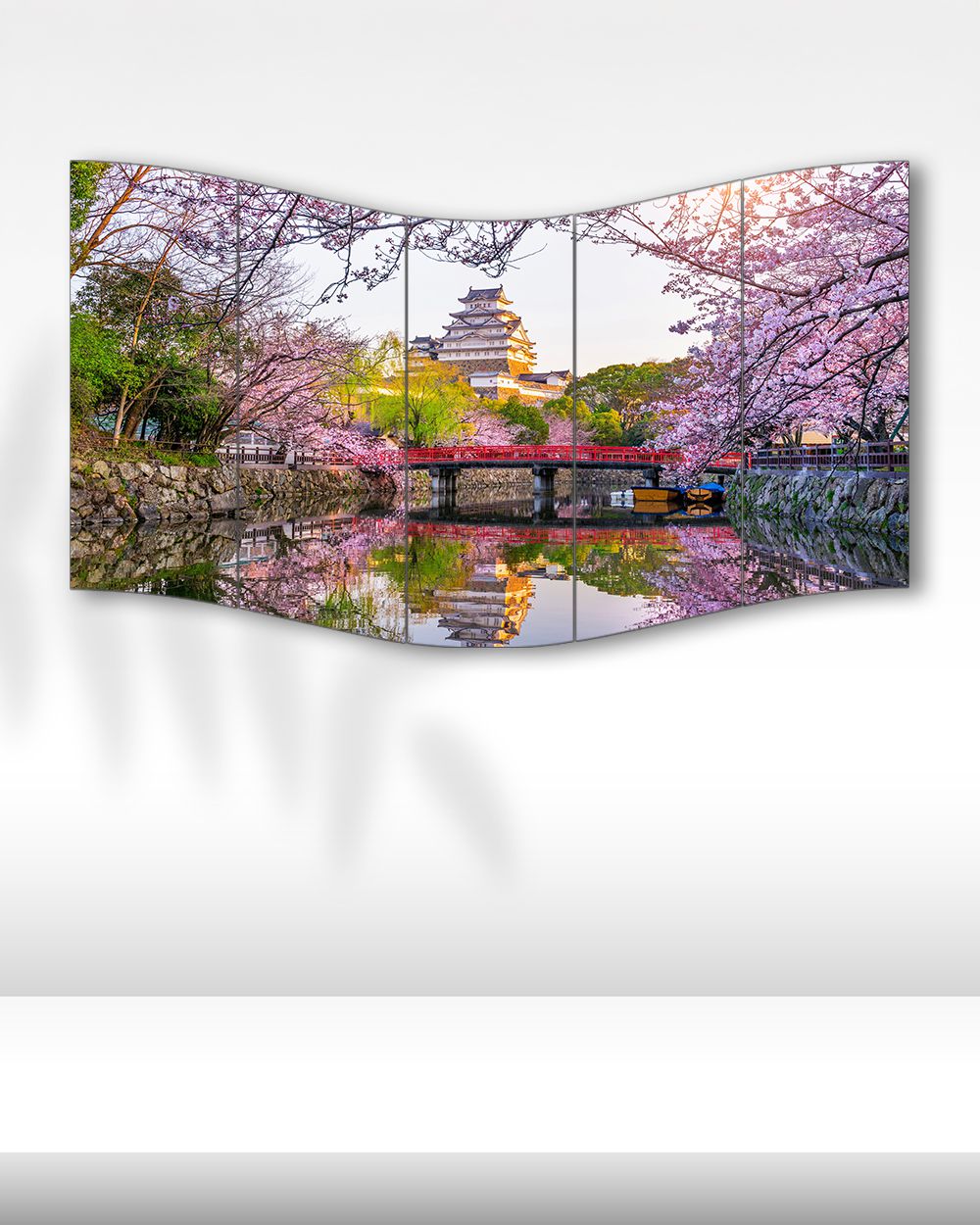 Himeji Kalesi ve Sakura Çiçekleri - 5 Parçalı Tablo