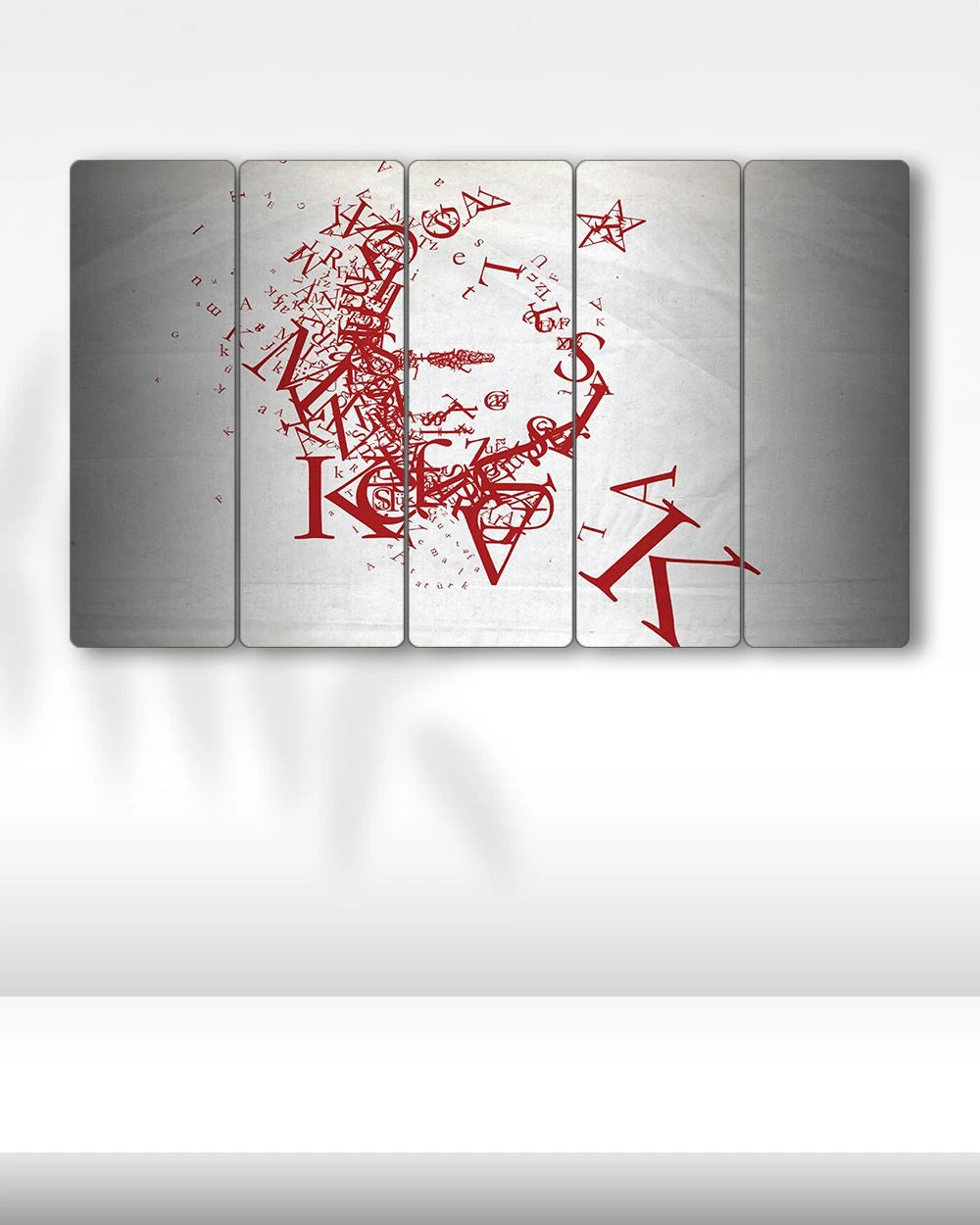 Harflerden Atatürk Silüeti - 5 Parçalı Tablo