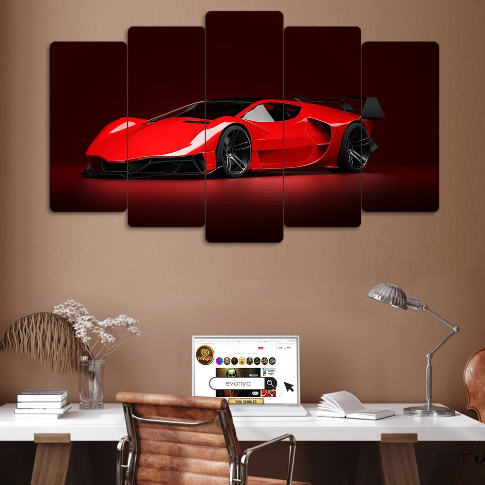 Futuristik Kırmızı Hypercar - 5 Parçalı Araba Tablo