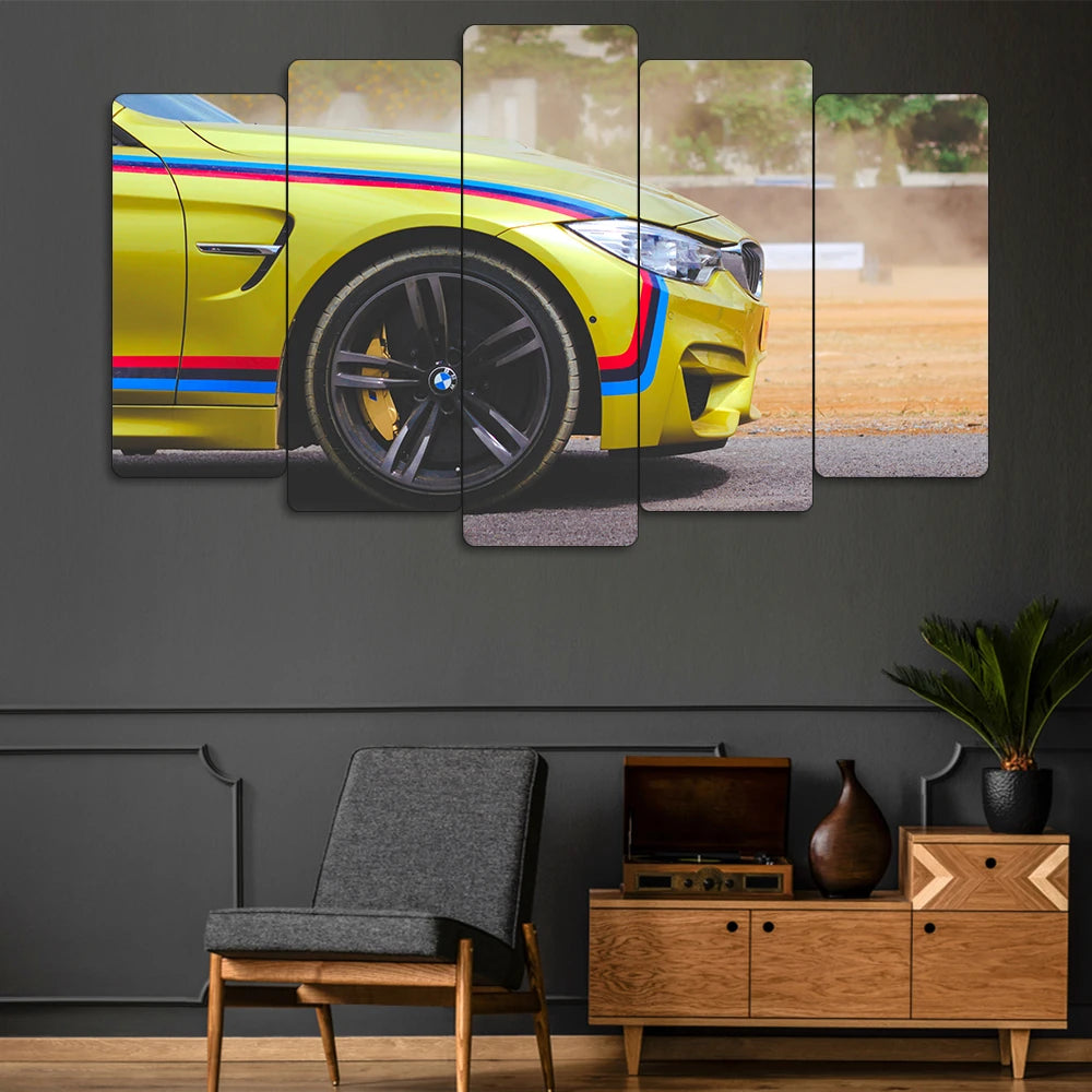 BMW M4 Austin Yellow - 5 Parçalı Araba Tablo