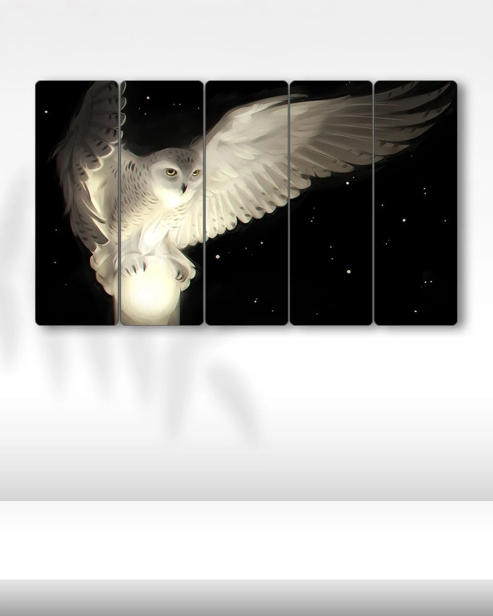 Beyaz Baykuş, Kuş, Yıldızlar - 5 Parçalı Tablo