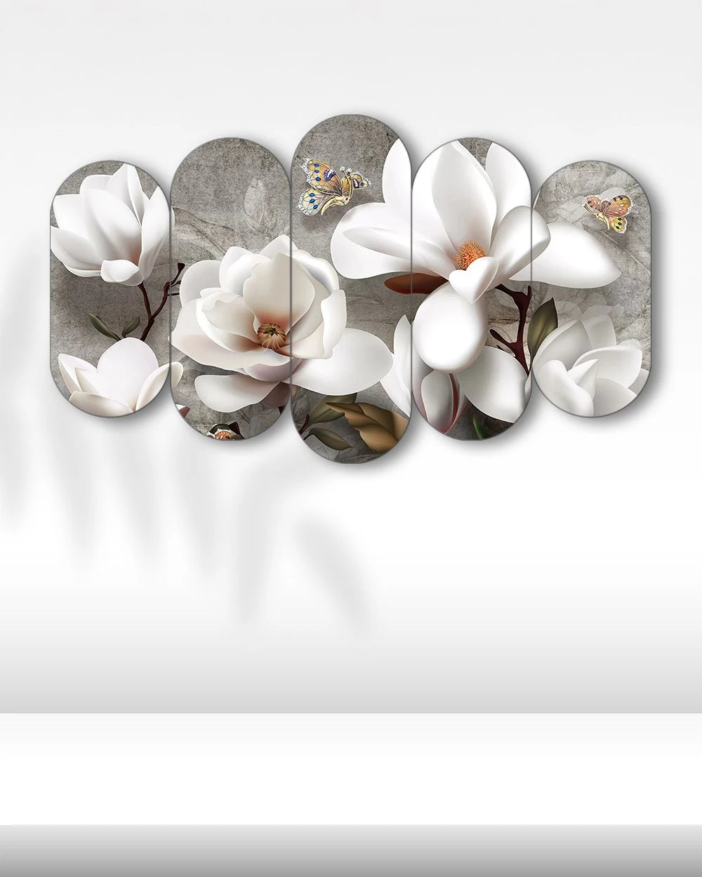 Beyaz Manolya Zarafeti - 5 Parçalı Tablo