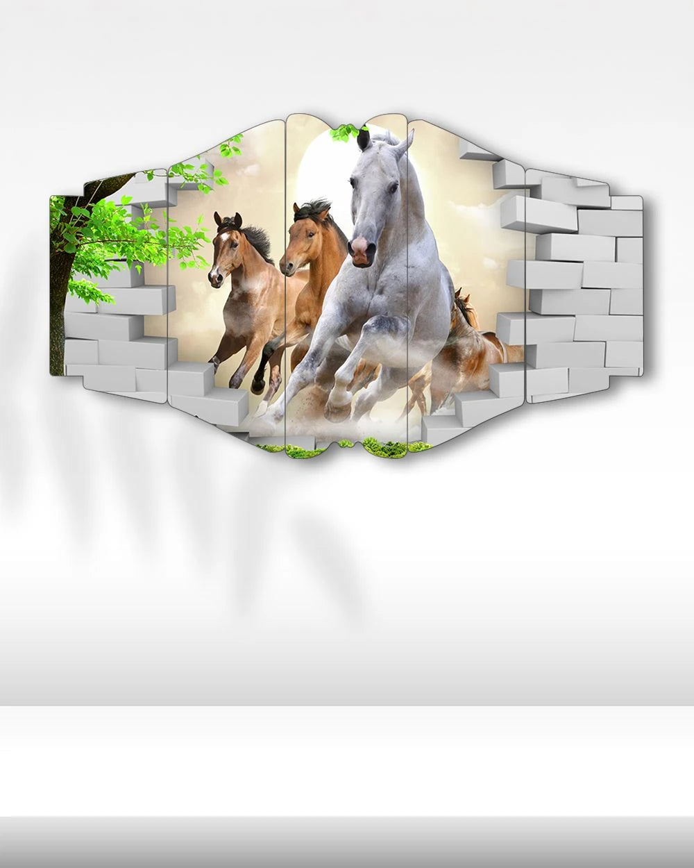 Duvarı Delen Atlar - 5 Parçalı Tablo