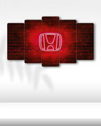 Honda Logo Neon Kırmızı - 5 Parçalı Araba Tablo
