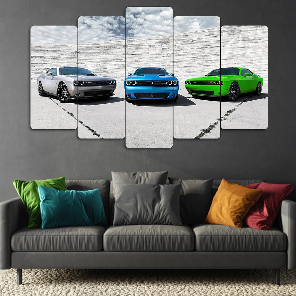 Renkli Dodge Challenger 2015 - 5 Parçalı Araba Tablo