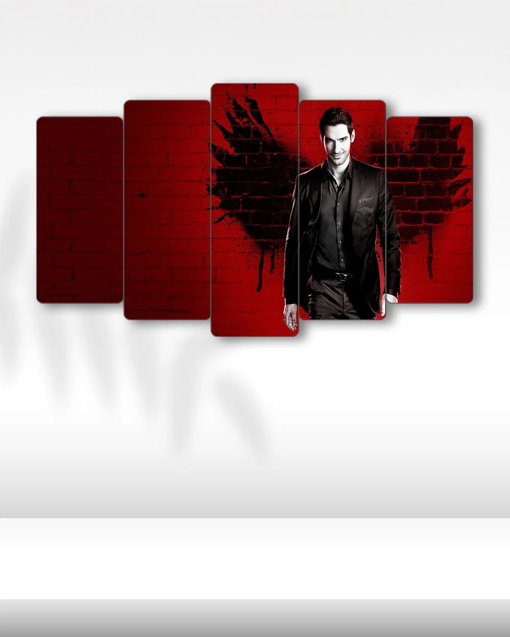 Lucifer Morningstar, Kırmızı Kanatlı Arka Plan - 5 Parçalı Tablo