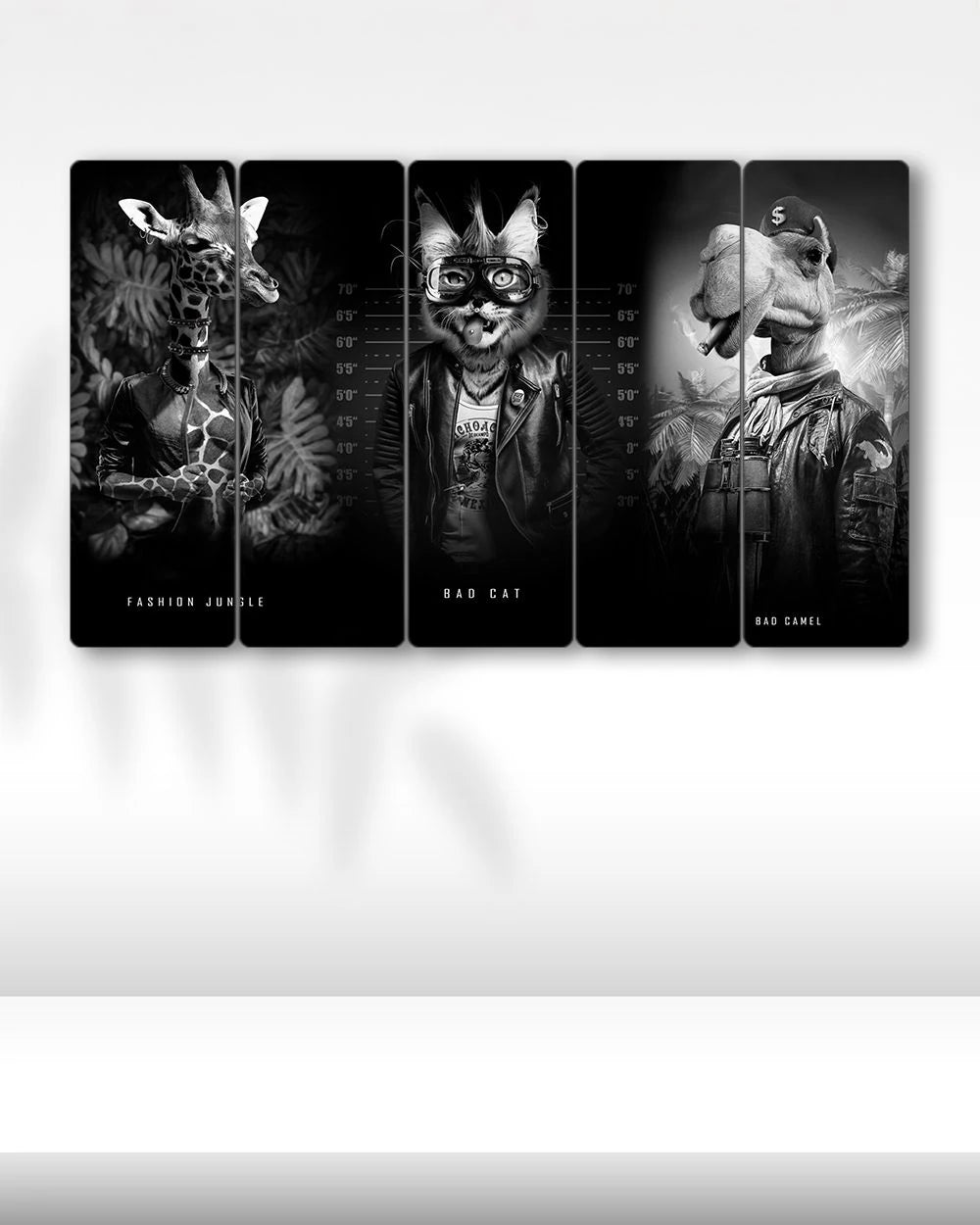 Elbiseli Hayvanlar, Zürafa, Kedi, Deve - 5 Parçalı Tablo