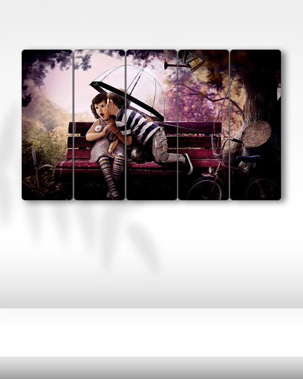 Bankta Oturan Çocuklar, Şemsiye - 5 Parçalı Tablo
