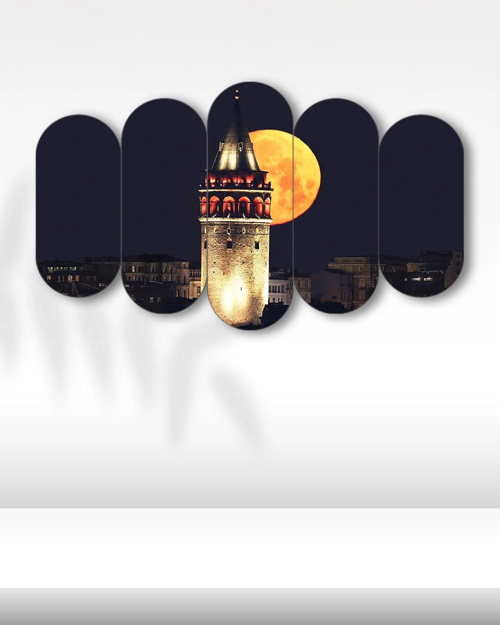Galata Kulesi ve Dolunay - 5 Parçalı Tablo