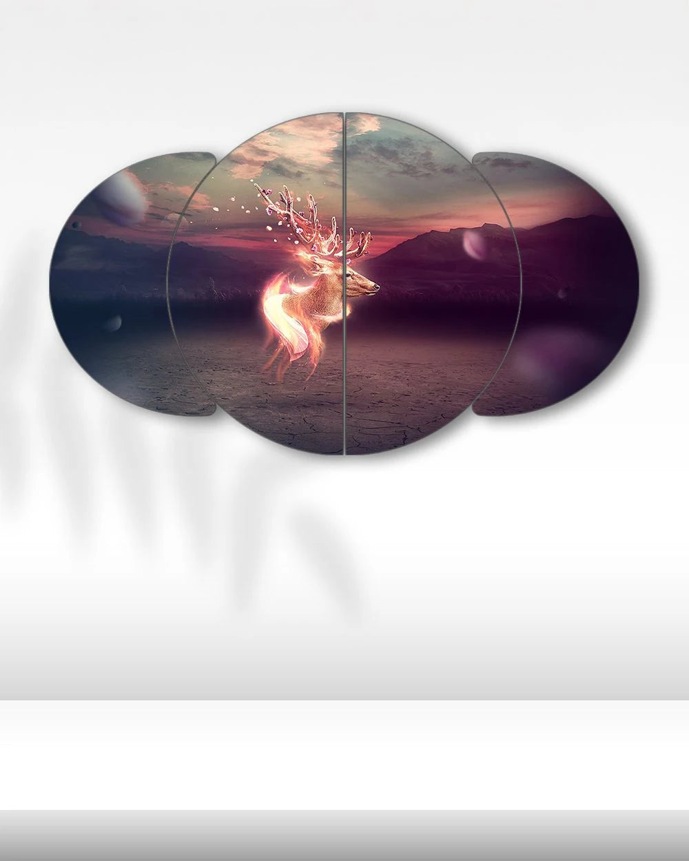 Büyülü Geyik İllüstrasyonu - 4 Parçalı Tablo