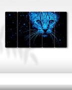 Neon Mavi Kedi, Kar -  5 Parçalı Tablo