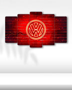 Volkswagen Kırmızı Logo - 5 Parçalı Araba Tablo