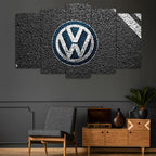 Volkswagen Asfalt Logosu - 5 Parçalı Araba Tablo