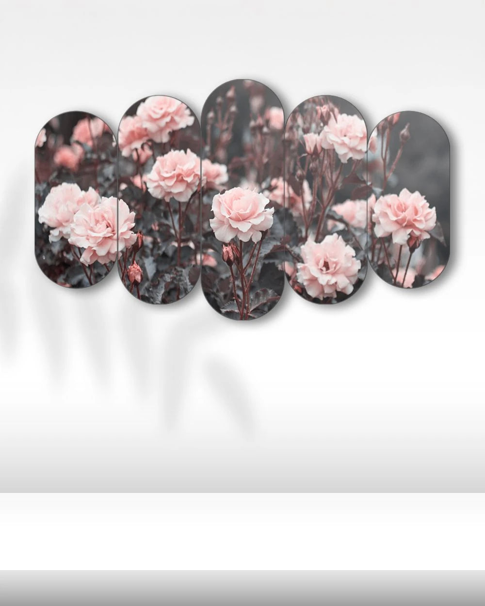 Bahçede Açan Pembe Güller - 5 Parçalı Çiçek Tablo
