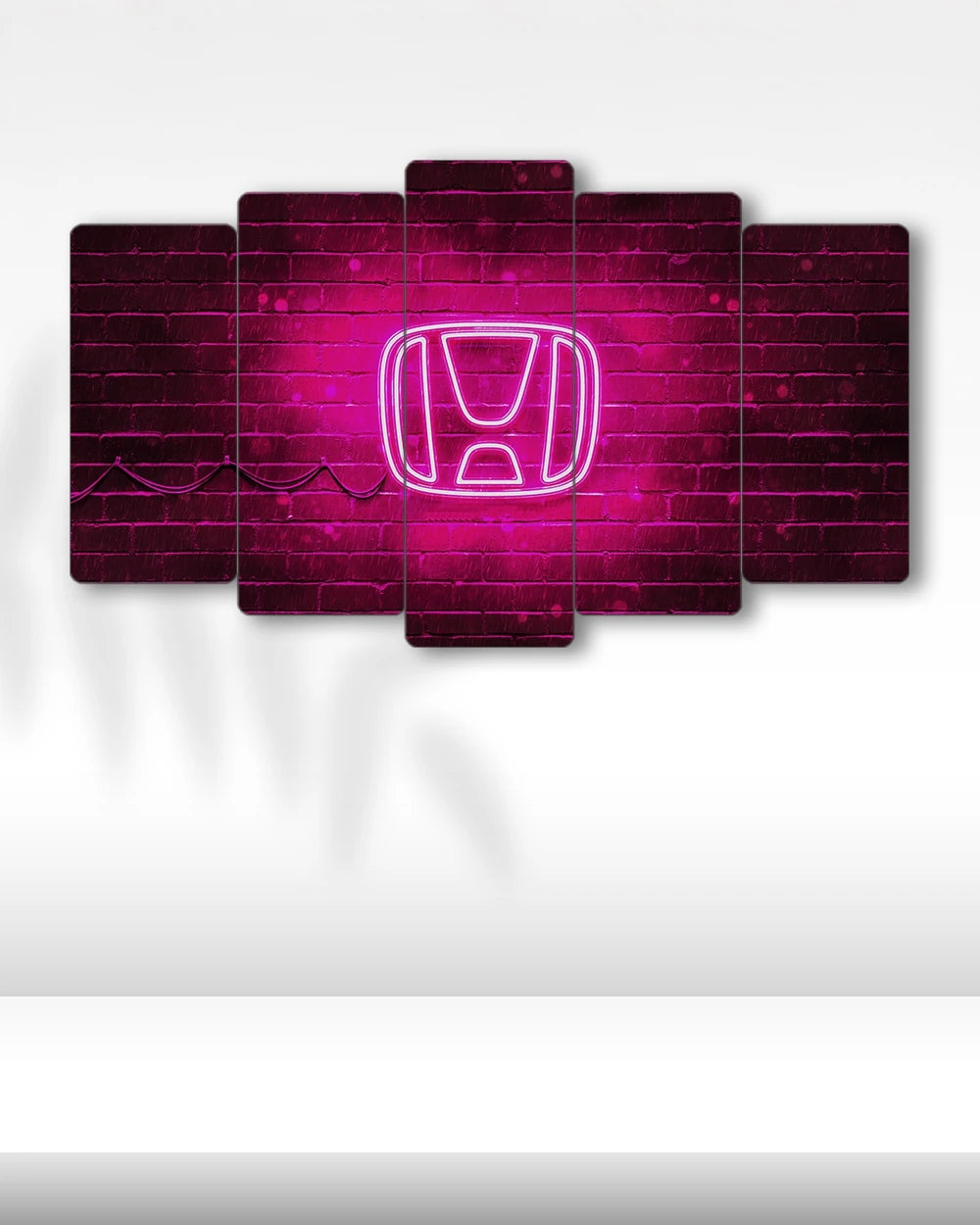 Honda Logo Neon Pembe - 5 Parçalı Araba Tablo