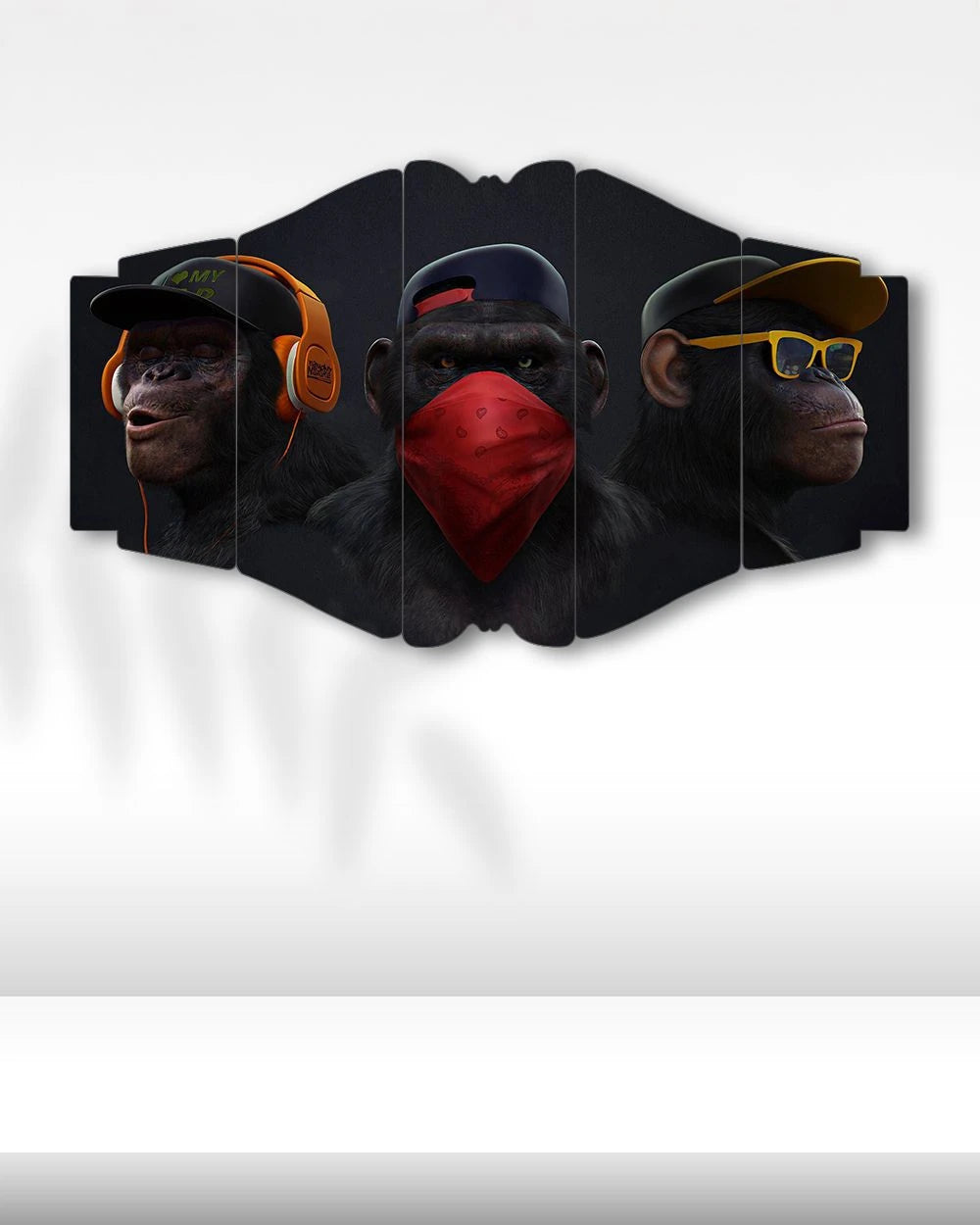 3 Maymun, Görmedim, Duymadım, Bilmiyorum - 5 Parçalı Tablo