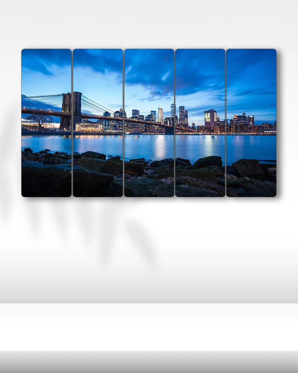 Brooklyn Köprüsü, Gece, Newyork, ABD - 5 Parçalı Tablo