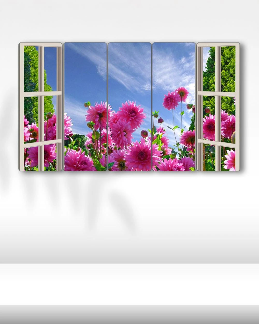 Yıldız Çiçeklerine Açılan Pencere - 5 Parçalı Çiçek Tablo
