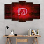 Honda Logo Neon Kırmızı - 5 Parçalı Araba Tablo