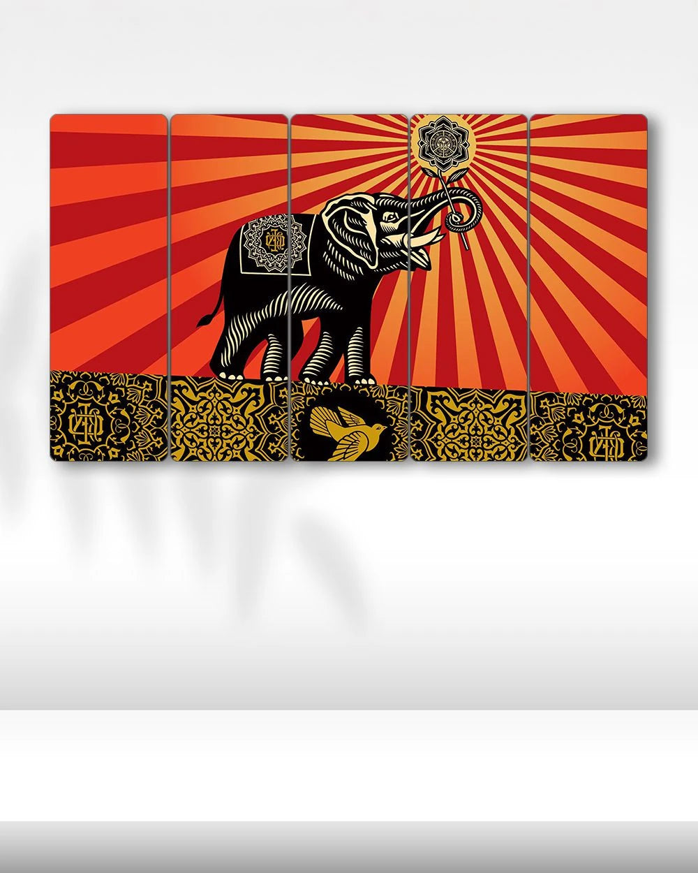 Shepard Fairey Elephant, Fil, Kuş - 5 Parçalı Tablo