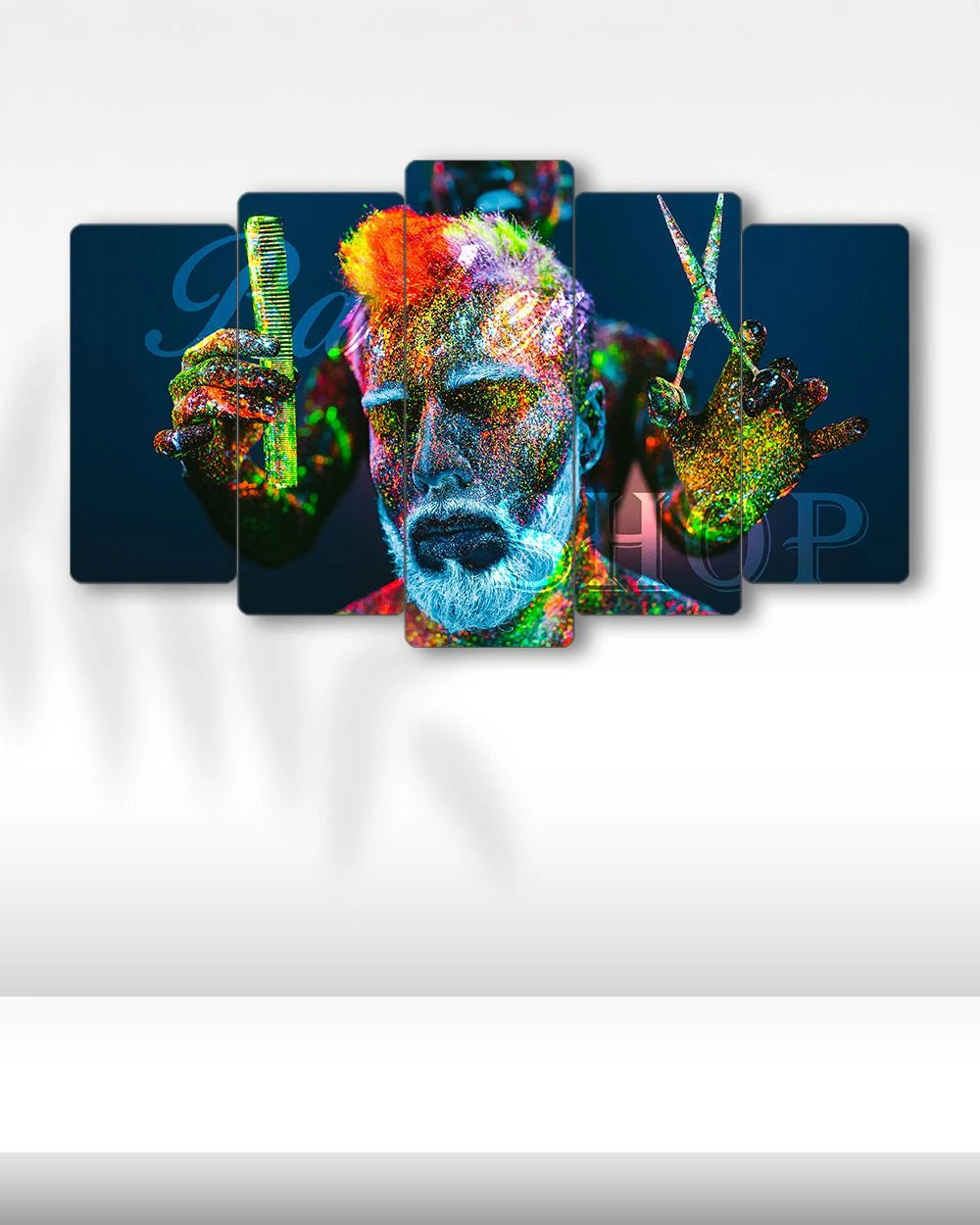 Neon Renklerle Saç Sanatı - 5 Parçalı Berber Tablo