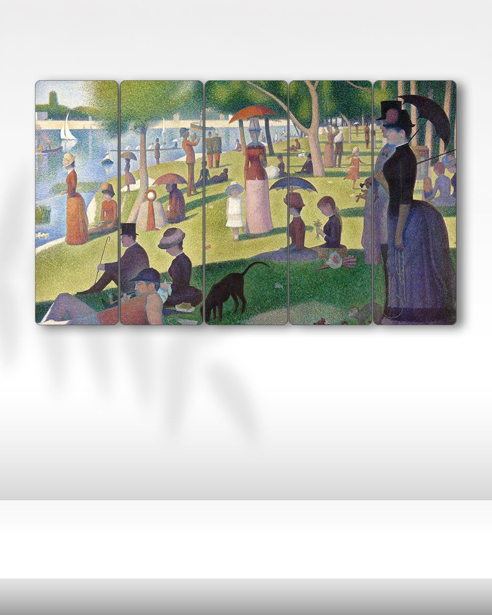 A Sunday Afternoon, Georges Seurat - 5 Parçalı Tablo