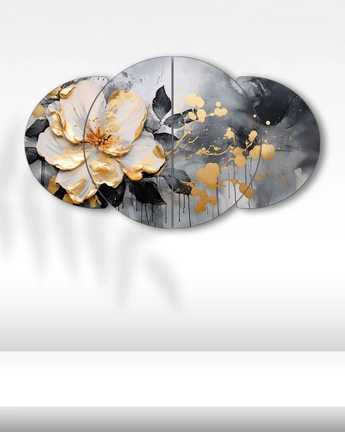 Altın Çiçek Deseni - 4 Parçalı Tablo