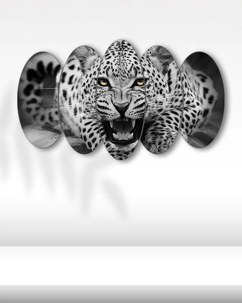 Öfkeli Leopar - 5 Parçalı Tablo