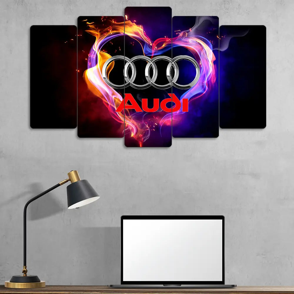 Audi Logo - 5 Parçalı Araba Tablo