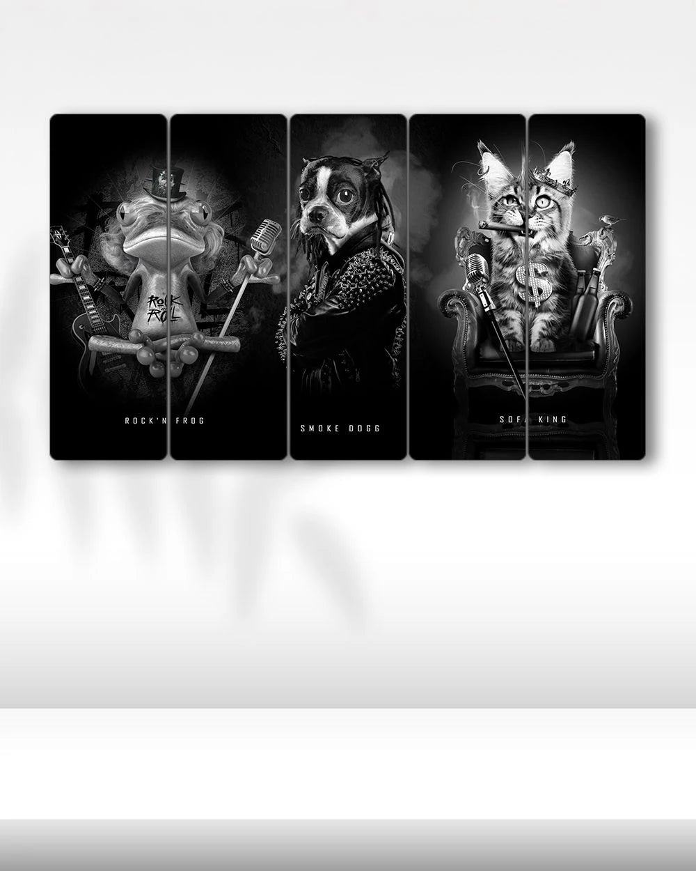 Elbiseli Hayvanlar, Kurbağa, Köpek, Kedi - 5 Parçalı Tablo