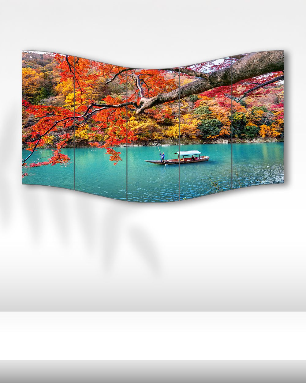 Arashiyama Sonbahar ve Nehir Manzarası - 5 Parçalı Tablo