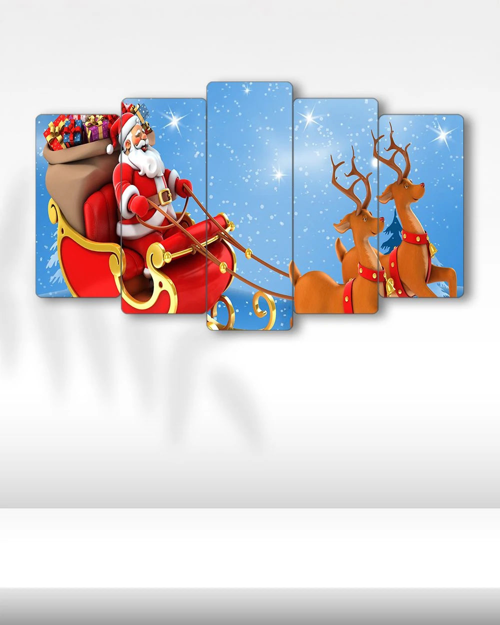 Noel Baba, Geyik, Hediye - 5 Parçalı Tablo
