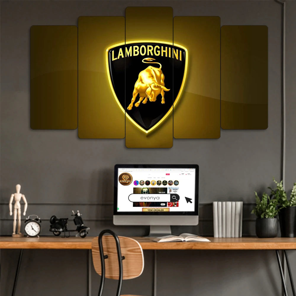 Lamborghini Logo - 5 Parçalı Araba Tablo