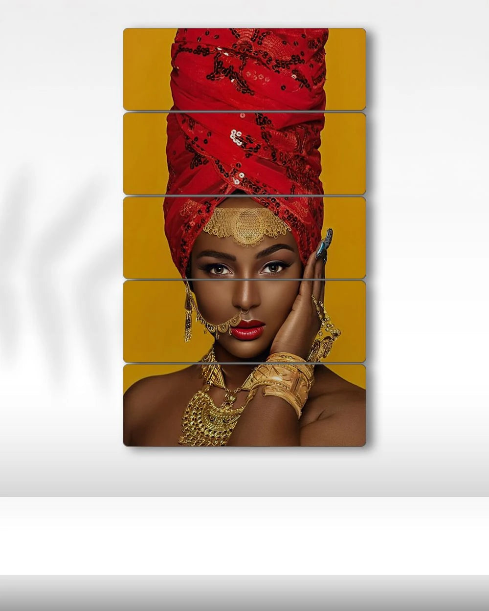 Kırmızı ve Altının Dansı - 5 Parçalı Afrikan Tablo