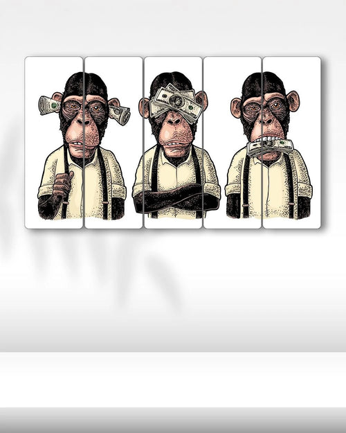 3 Maymun, Dolar - 5 Parçalı Tablo