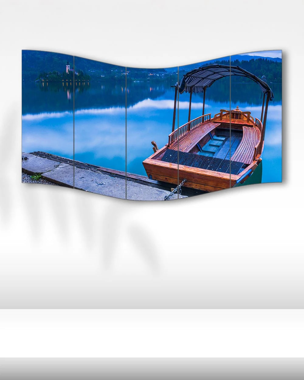 Ahşap Sandal ve Göl Manzarası - 5 Parçalı Tablo