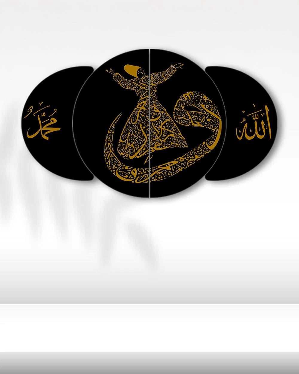Semazen & Vav Harfi Siyah Zemin - 4 Parçalı Dini Tablo