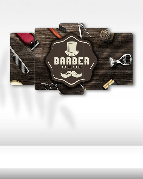 Şapka ve Bıyık, Barber Shop - 5 Parçalı Berber Tablo