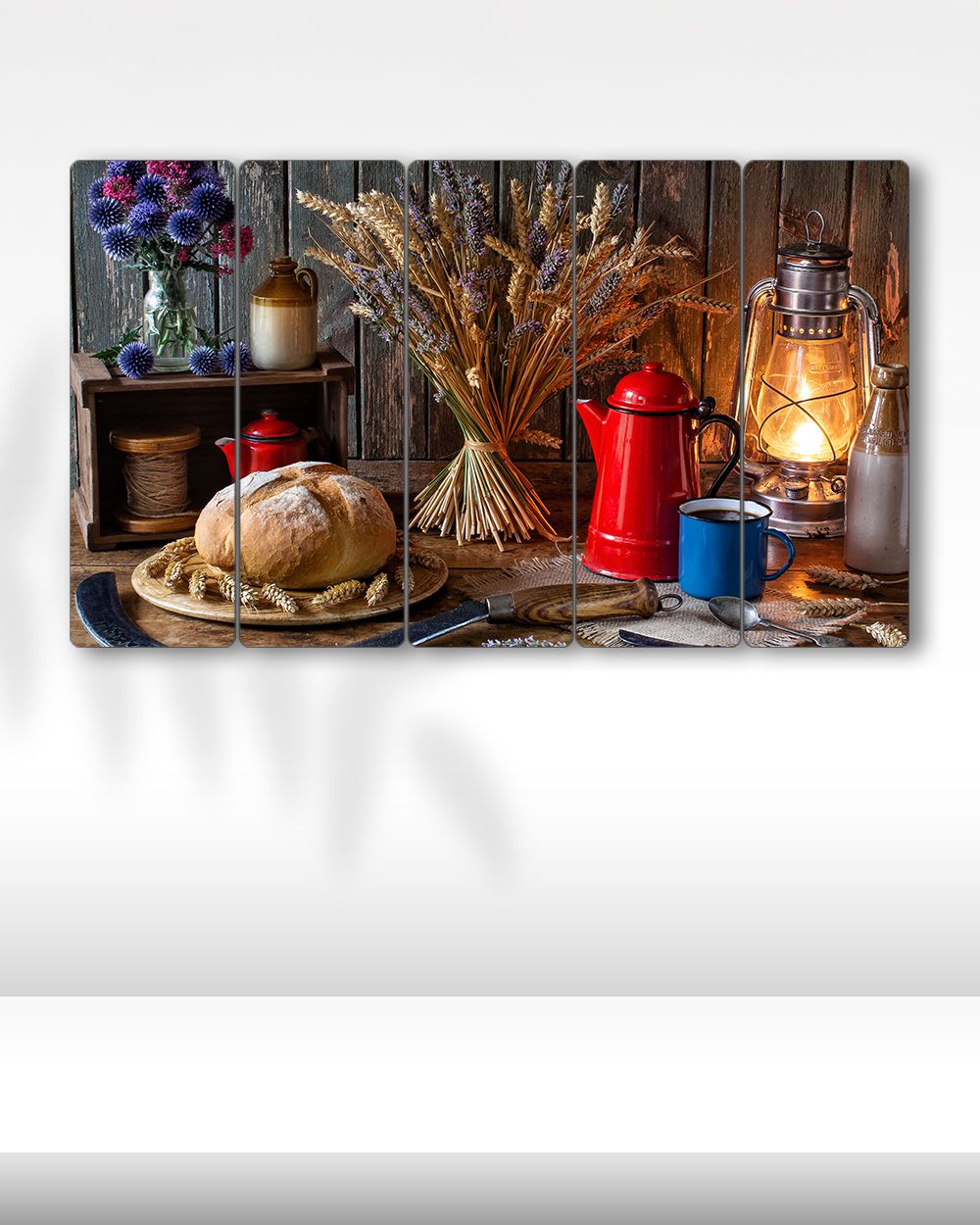 Buğday, Ekmek, Gaz Lambası, Sıcak Çay - 5 Parçalı Tablo