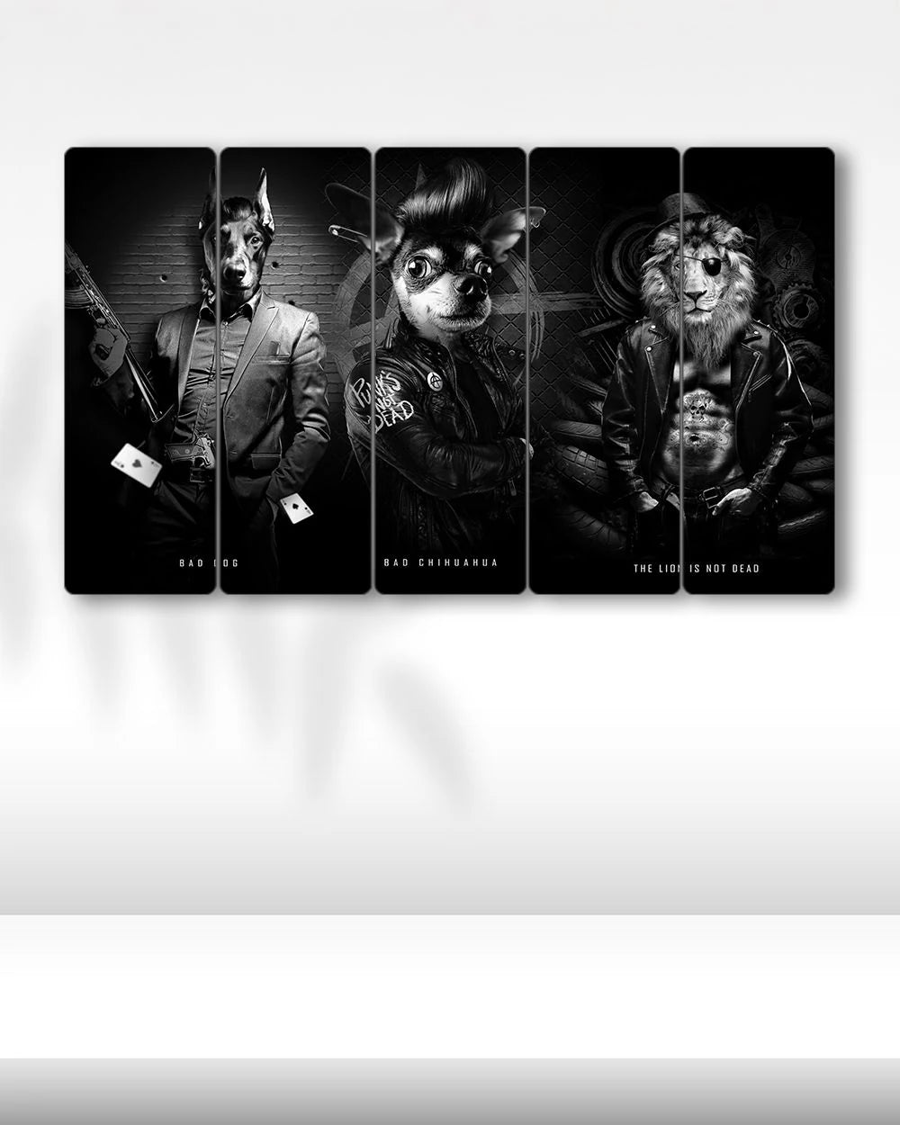 Elbiseli Hayvanlar, Köpekler, Aslan - 5 Parçalı Tablo