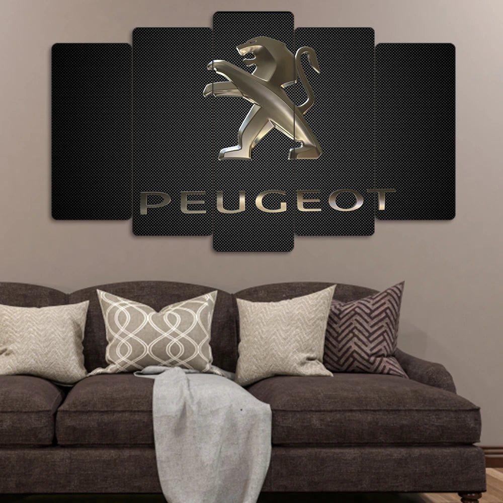 Peugeot Metalik Logo - 5 Parçalı Araba Tablo
